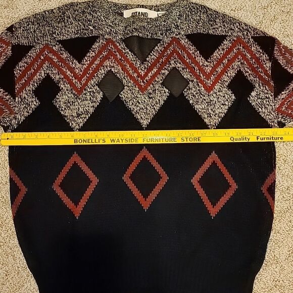 Vintage Gitano mens large grey diamond pattern sweater leather patch western y2k - Picture 12 of 16